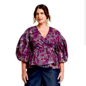 Kika Vargas for Target Floral V-Neck Puff Sleeve Top